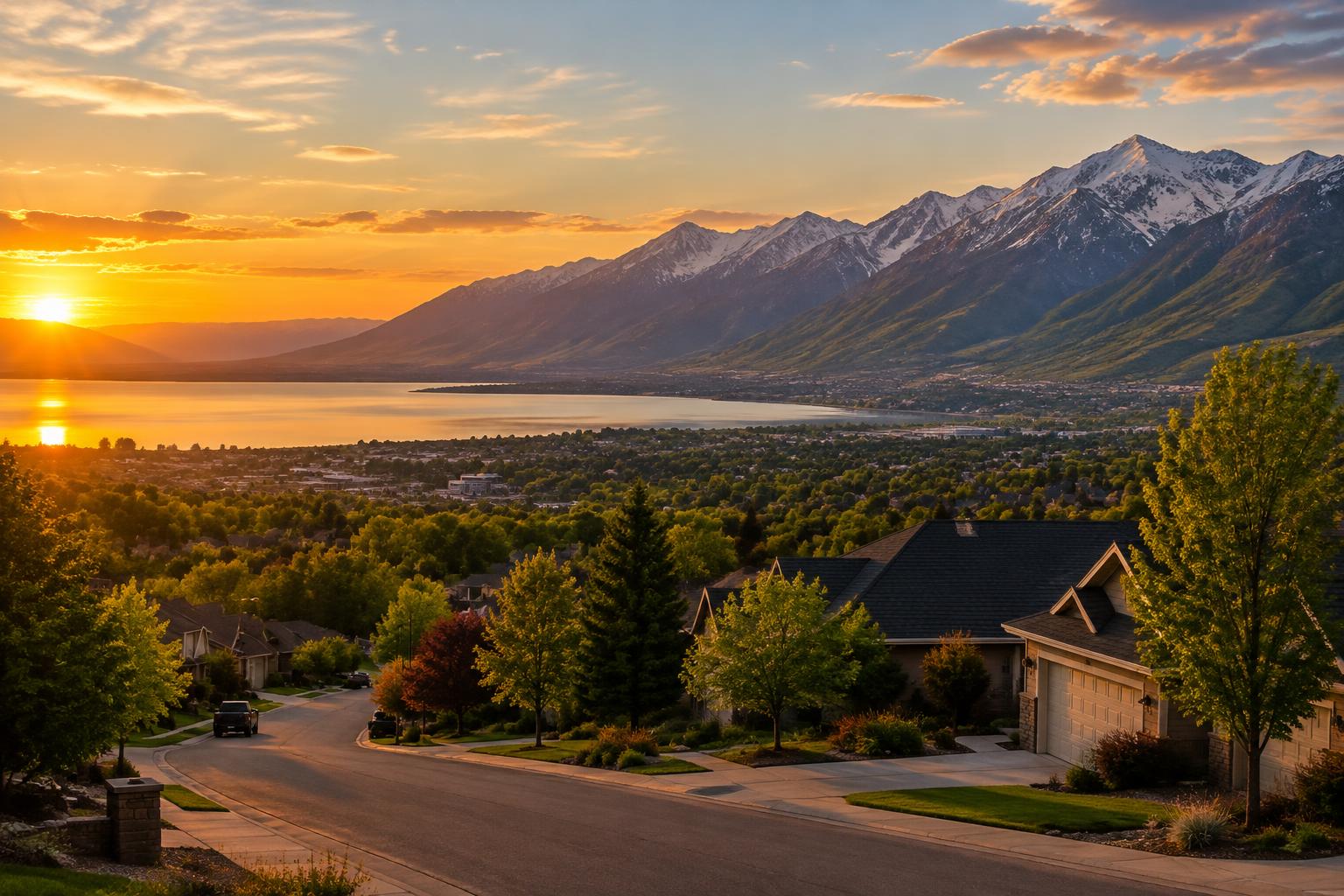 Bountiful-area neighborhood overlooking the valley at sunset